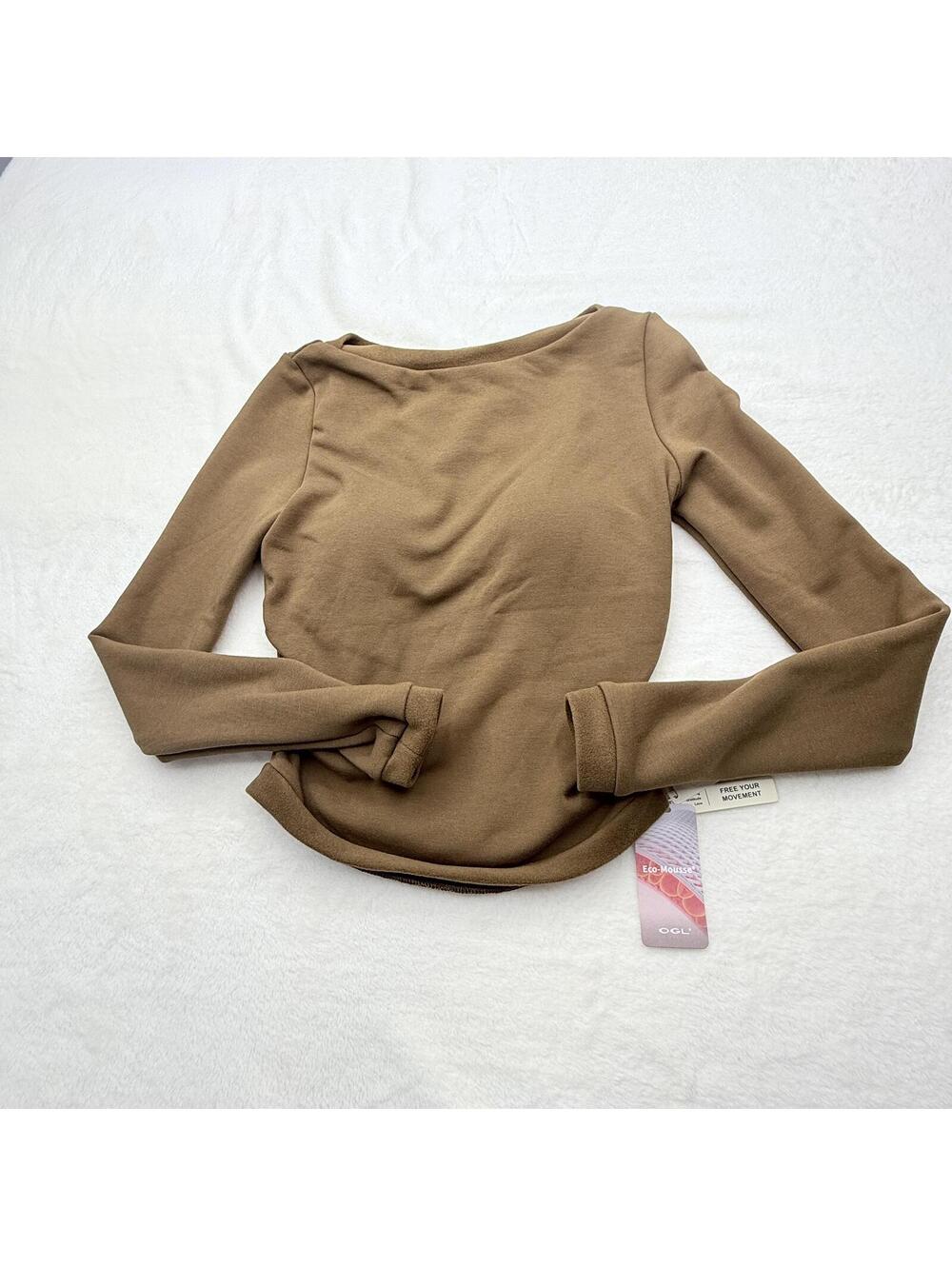 OGL Eco-Mousse Long Sleeve Padded Bra Top - Brown, Size S